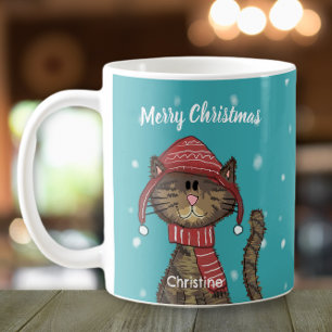 Cute Cat Christmas Cartoon Personalised  Coffee Mug
