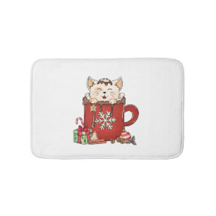 Cute Cat Christmas Chocolate Coffee Bath Mat