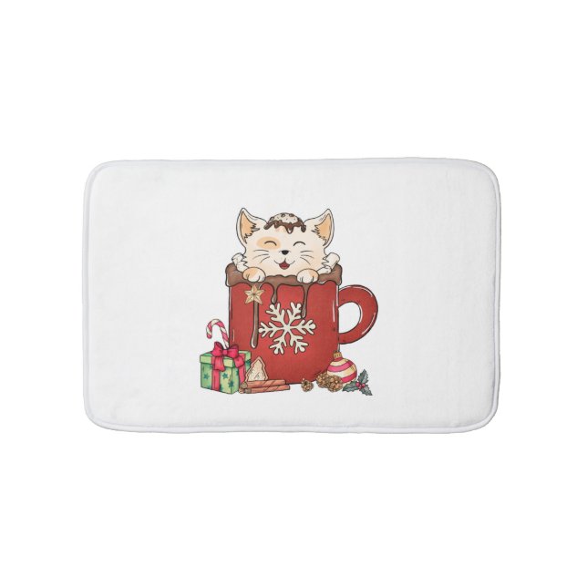 Cute Cat Christmas Chocolate Coffee   Bath Mat (Front)