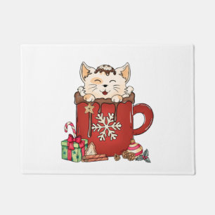 Cute Cat Christmas Chocolate Coffee Doormat