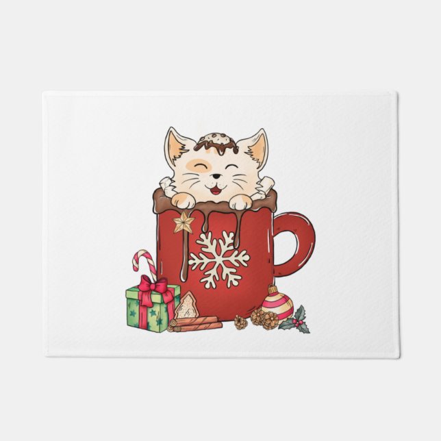 Cute Cat Christmas Chocolate Coffee   Doormat (Front)