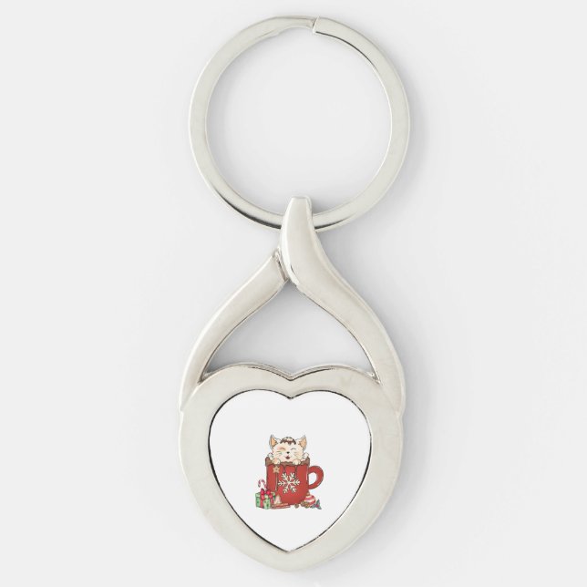 Cute Cat Christmas Chocolate Coffee   Key Ring (Front)
