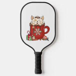 Cute Cat Christmas Chocolate Coffee Pickleball Paddle