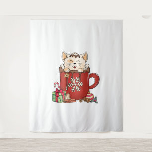Cute Cat Christmas Chocolate Coffee Tapestry