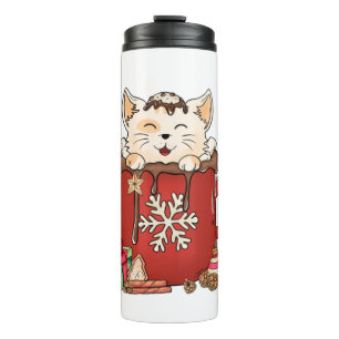 Cute Cat Christmas Chocolate Coffee   Thermal Tumbler