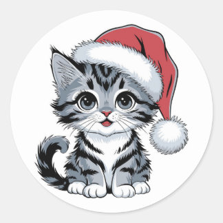 cute cat christmas classic round sticker