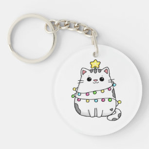 Cute Cat Christmas design Key Ring