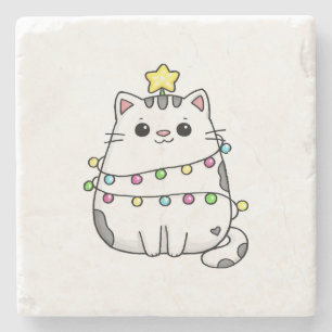 Cute Cat Christmas design Stone Coaster