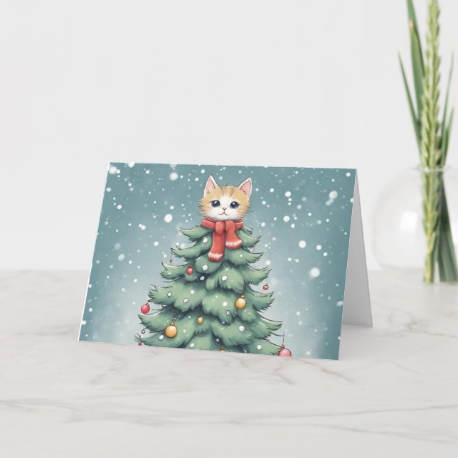 Cute Cat Christmas Greeting Card (Front)