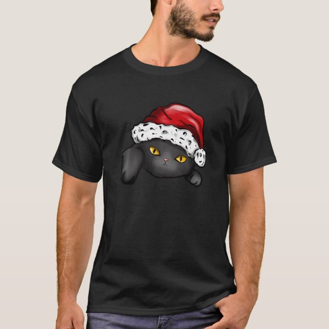 Cute Cat Christmas Hat Xmas Men Women Kids T-Shirt (Front)