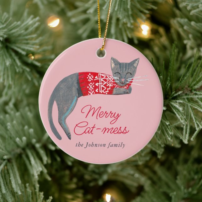 Cute Cat Christmas Kitty Retro Winter Holiday Ceramic Tree Decoration (Tree)