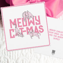 Cute Cat Christmas Light Pink Holiday Card