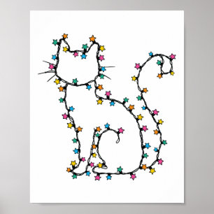 Cute Cat Christmas Lights Cat Mum Xmas Pyjamas Men Poster