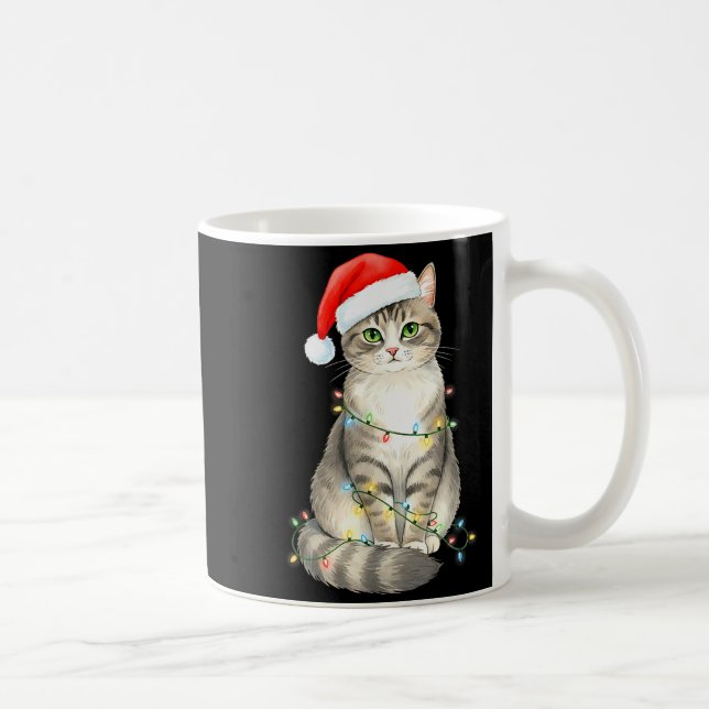 Cute Cat Christmas Lights Santa Hat Snow Holiday A Coffee Mug (Right)