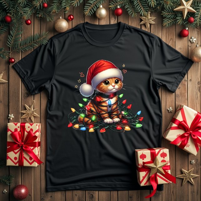 cute cat christmas lights T-Shirt (Creator Uploaded)