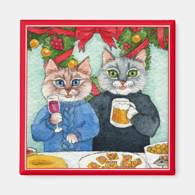 Cute Cat Christmas party Magnet (Front)