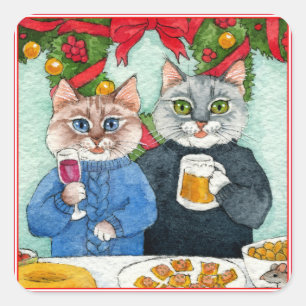 Cute cat Christmas Party stickers