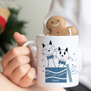 Cute Cat Christmas Presents Mug (Blue Green)