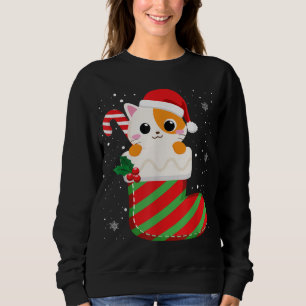 Cute Cat Christmas Sock Candy Cane Xmas Kittens Lo Sweatshirt