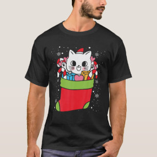 Cute Cat Christmas Sock Funny Xmas Pajama Cats T-Shirt