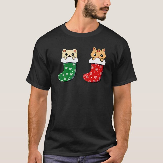 Cute Cat Christmas Socks Xmas Men Women Kids T-Shirt (Front)