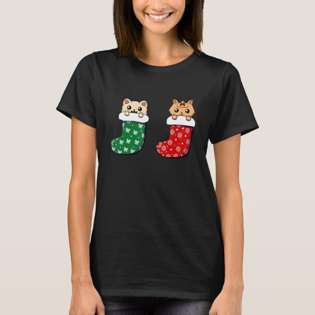 Cute Cat Christmas Socks Xmas Men Women Kids T-Shirt (Front)
