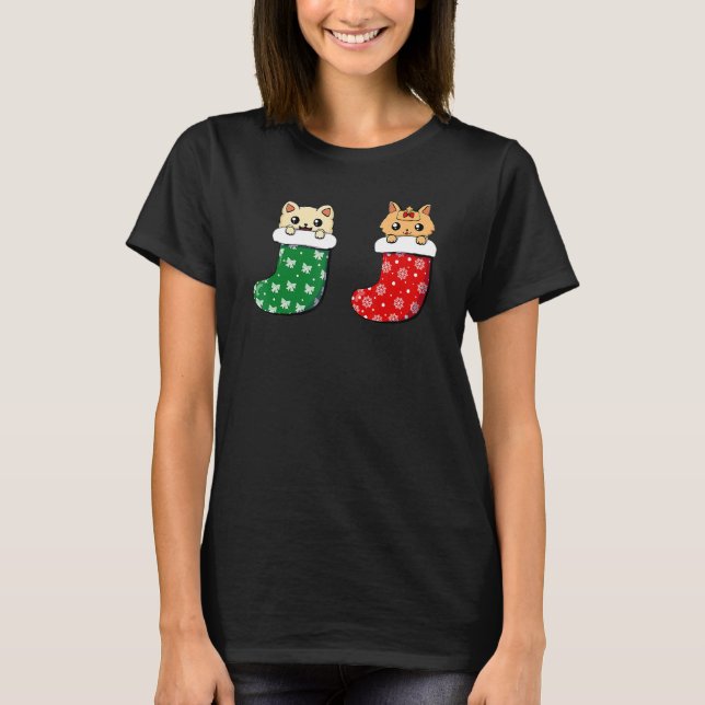 Cute Cat Christmas Socks Xmas Men Women Kids T-Shirt (Front)