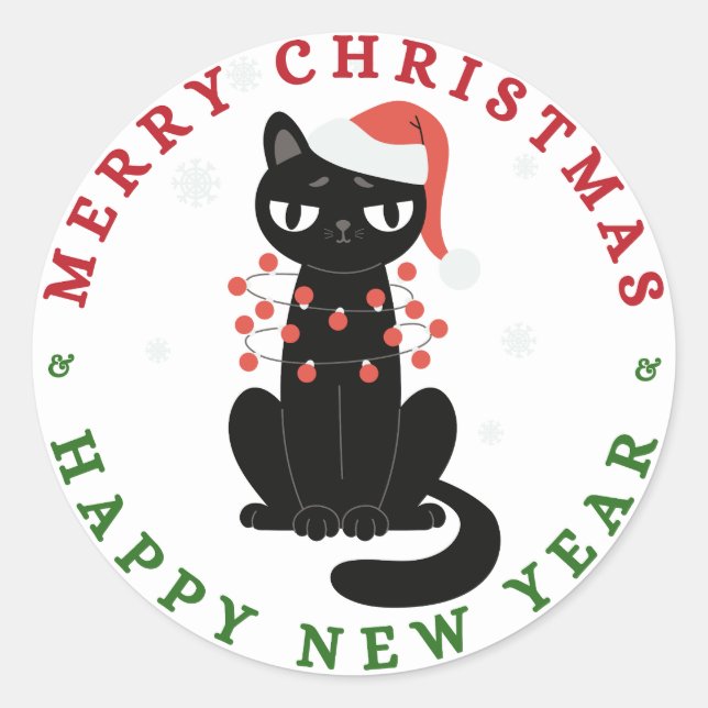 Cute Cat Christmas Sticker (Front)