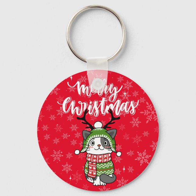 Cute Cat Christmas Stocking stuffers Galore Key Ring (Front)