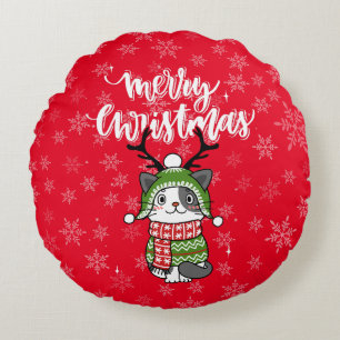 Cute Cat Christmas Stocking stuffers Galore Round Cushion