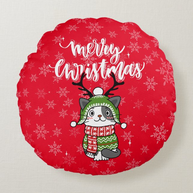 Cute Cat Christmas Stocking stuffers Galore Round Cushion (Front)