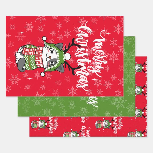 Cute Cat Christmas Stocking stuffers Galore Wrapping Paper Sheet (Set)