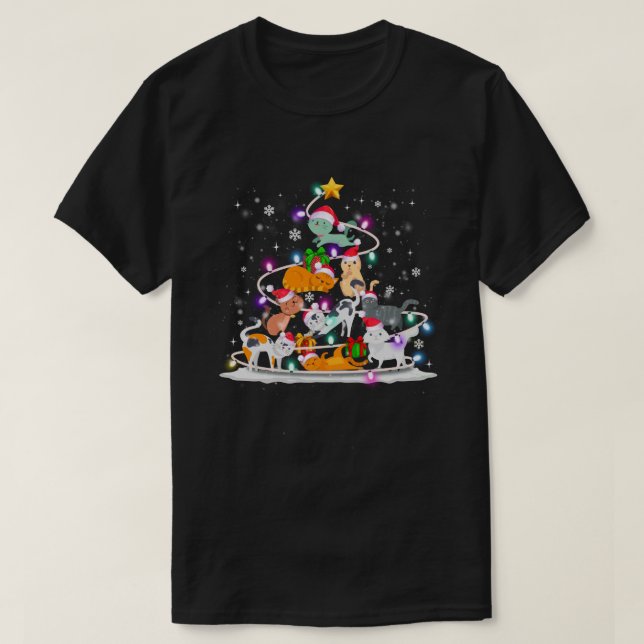 Cute Cat Christmas Tree Cat Lover Kittens Meowy Ca T-Shirt (Design Front)