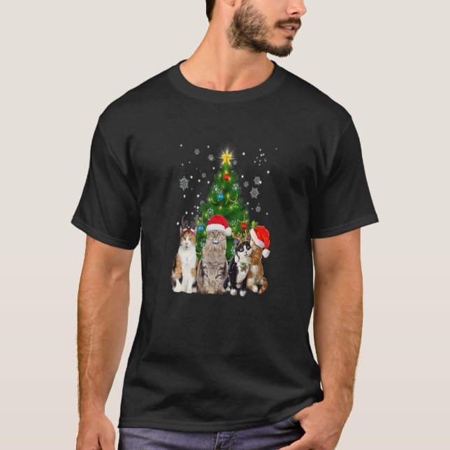 Cute Cat Christmas Tree Cat  Xmas Cat Mom Women Ki T-Shirt (Front)