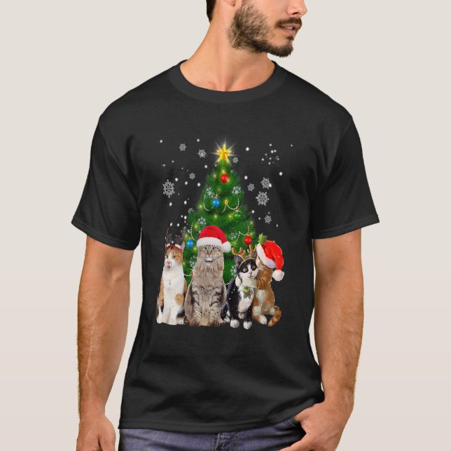 Cute Cat Christmas Tree Cat  Xmas Cat Mum Women Ki T-Shirt (Front)