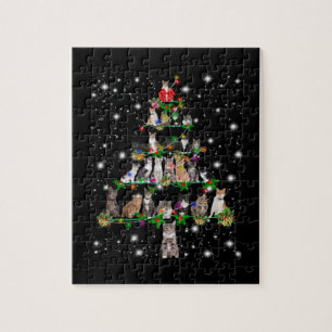 Cute Cat Christmas Tree Covered By Flashlight Jigsaw Puzzle