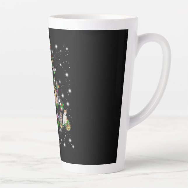 Cute Cat Christmas Tree Covered By Flashlight Latte Mug (Right)
