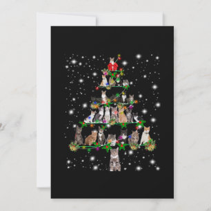 Cute Cat Christmas Tree Covered By Flashlight Thank You Card