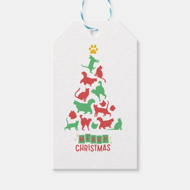 CUTE CAT CHRISTMAS TREE GIFT TAGS (Front)