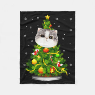 Cute Cat Christmas Tree Holiday Cat Lovers Xmas Wo Fleece Blanket