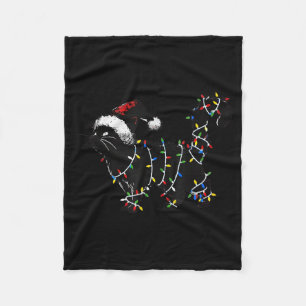 Cute Cat Christmas Tree Lights Funny Santa Kitten  Fleece Blanket