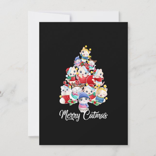 Cute Cat Christmas Tree Merry Catmas For Kitten Xm Invitation (Front)