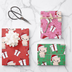 Cute Cat Christmas Wrapping Paper Sheets