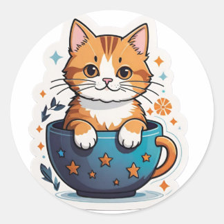 Cute cat classic round sticker