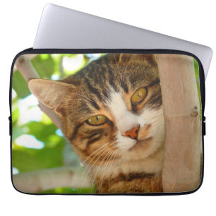 Cute Cat Climbing a Tree Laptop Sleeve