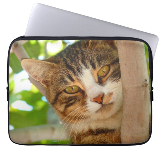 Cute Cat Climbing a Tree Laptop Sleeve (Front)