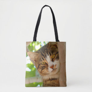 Cute Cat Climbing a Tree Tote Bag