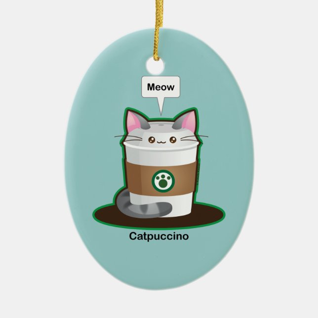 Cute Cat Coffee Ceramic Tree Decoration (Front)
