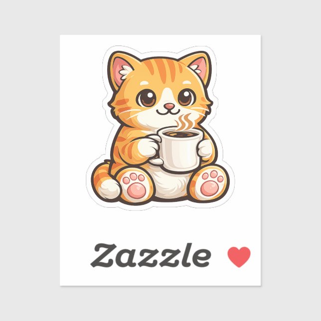 Cute Cat Coffee – Cozy Orange Cat Drinking Coffee  (Sheet)