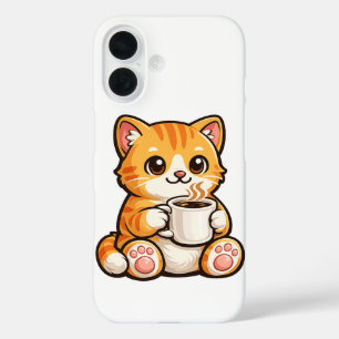 Cute Cat Coffee – Cozy Orange Cat Drinking Coffee  iPhone 16 Case